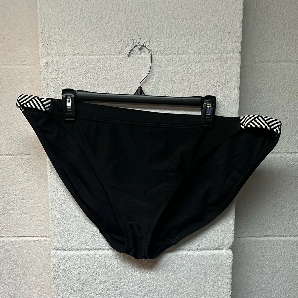Cacique Black Bikini Bottom with Striped Accents. Size 22